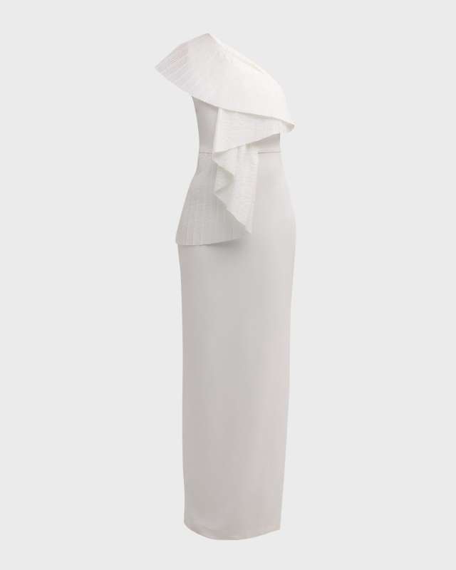 One-Shoulder Ruffle Column Gown